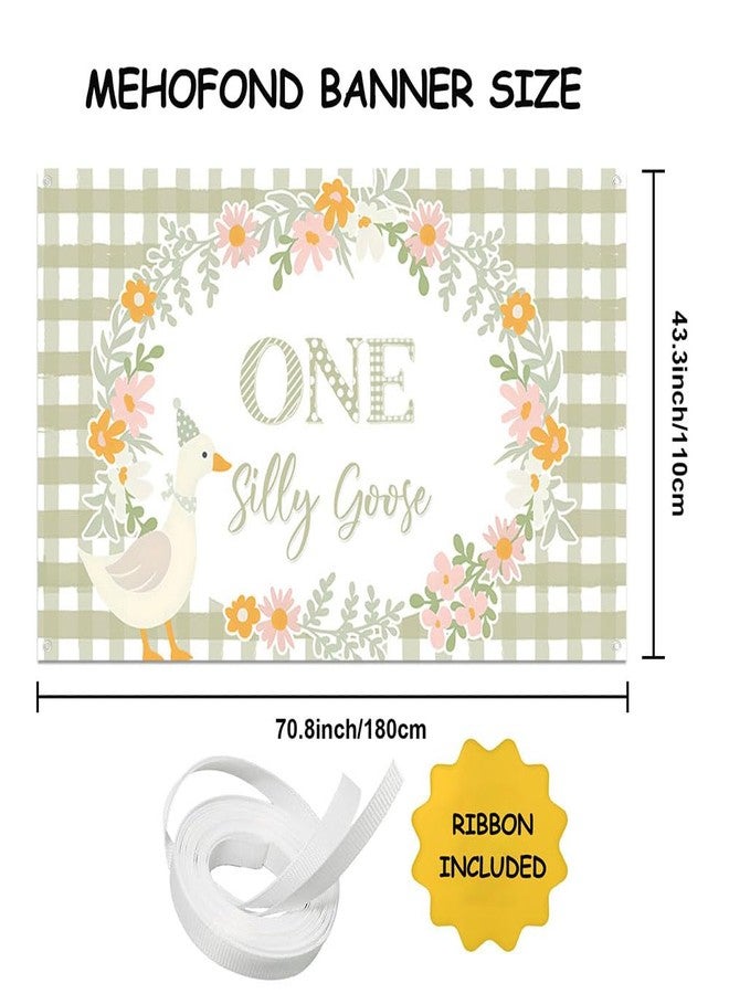 ميهوفوند خلفية MEHOFOND مقاس 6 × 3.6 قدم بتصميم أوزة مرحة، زينة عيد الميلاد الأول للأولاد، لافتة خضراء منقوشة لحفلة عيد الميلاد الأول، لوازم حفلات عيد ميلاد برسومات كرتونية لطيفة - Image 2